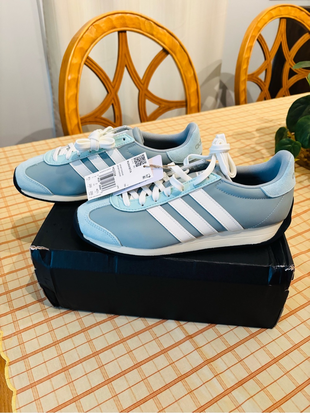adidas Pale Blue and White Retro Runner Sneakers 8.5